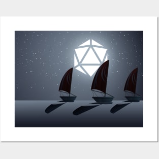 Sailing Under Polyhedral D20 Dice Moon Posters and Art